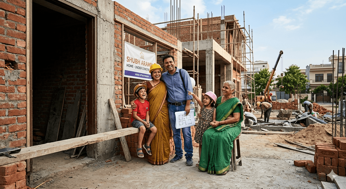 Builders planning work at a construction site
